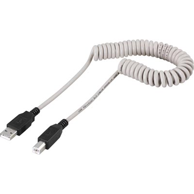 Deltaco USB 2.0 Spiral Cable, A Male - B Male, 2m, Beige